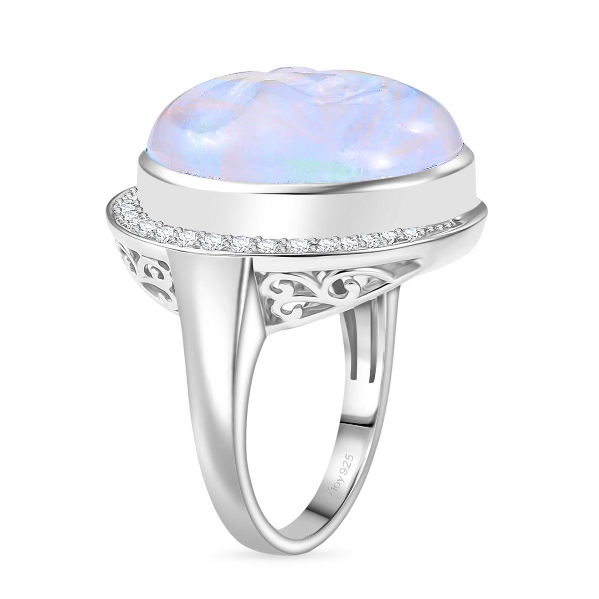 D'Joy AAA Regenbogen Mondstein und Zirkon Ring und Anhänger mit 50cm Kette