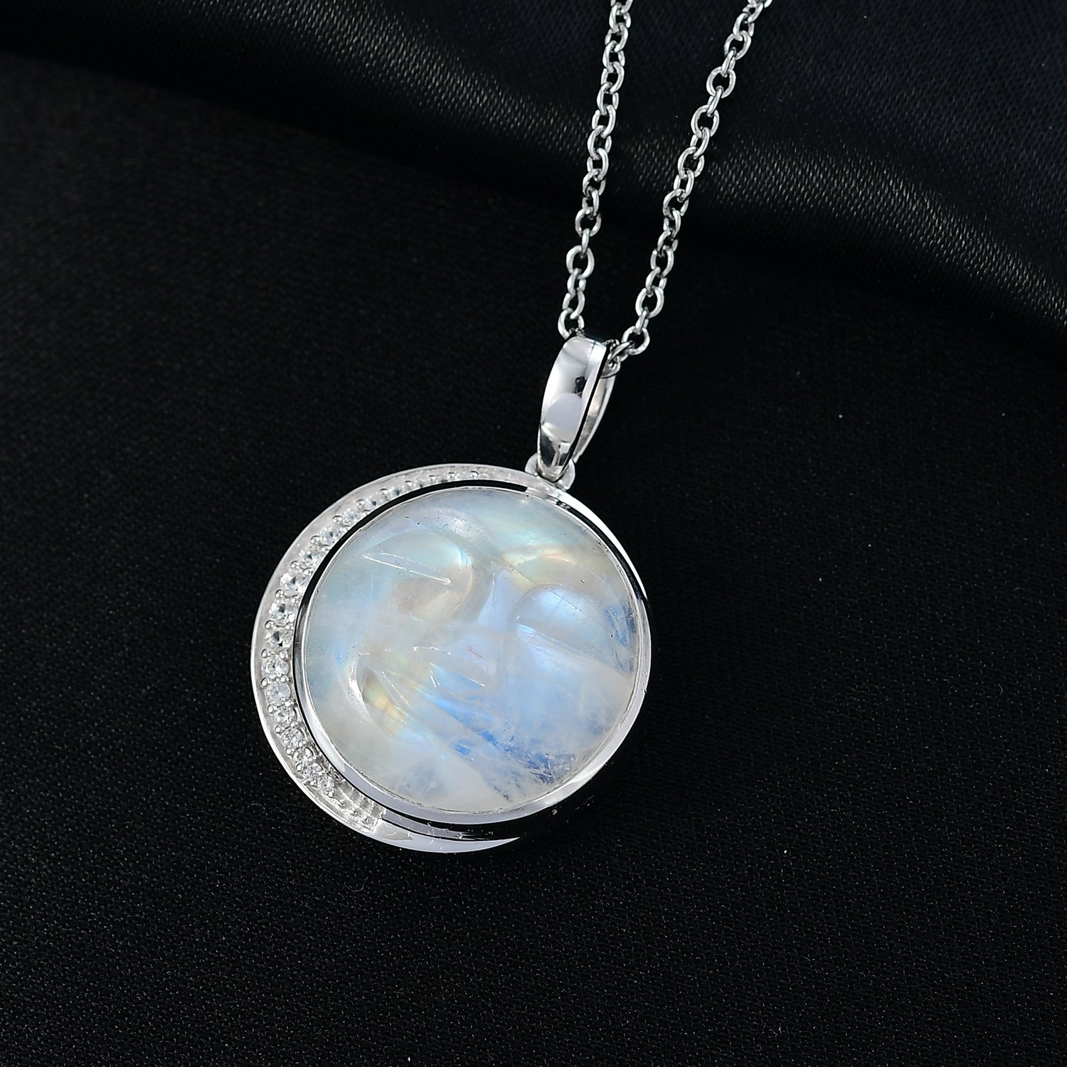 D'Joy AAA Regenbogen Mondstein und Zirkon Ring und Anhänger mit 50cm Kette