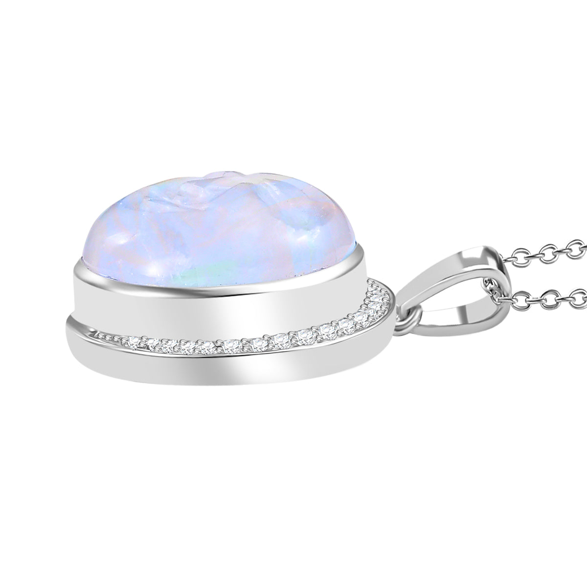 D'Joy AAA Regenbogen Mondstein und Zirkon Ring und Anhänger mit 50cm Kette