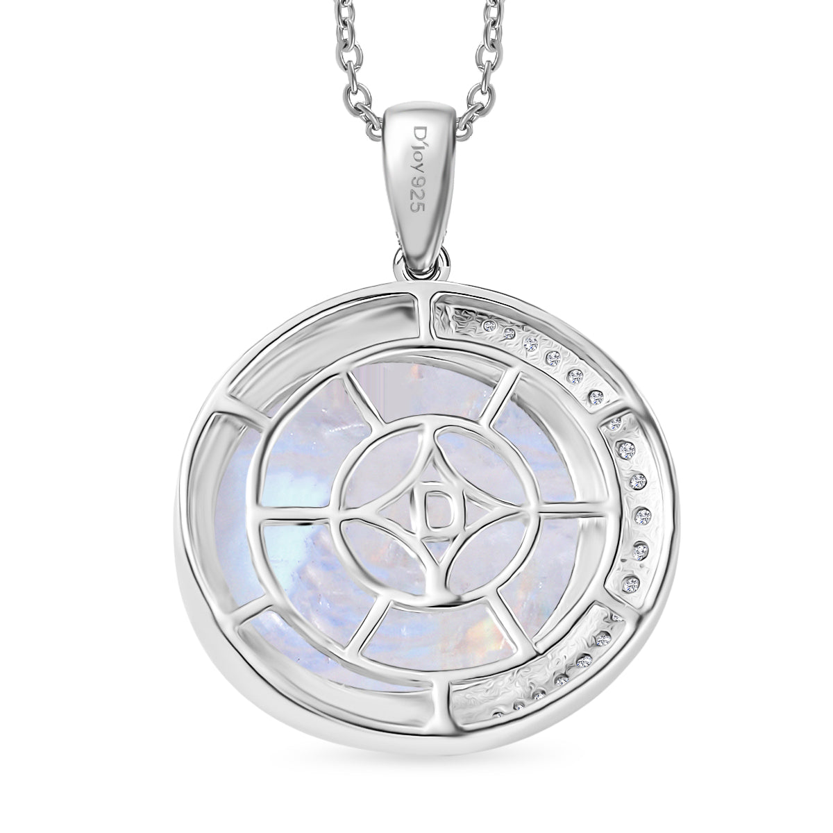 D'Joy AAA Regenbogen Mondstein und Zirkon Ring und Anhänger mit 50cm Kette