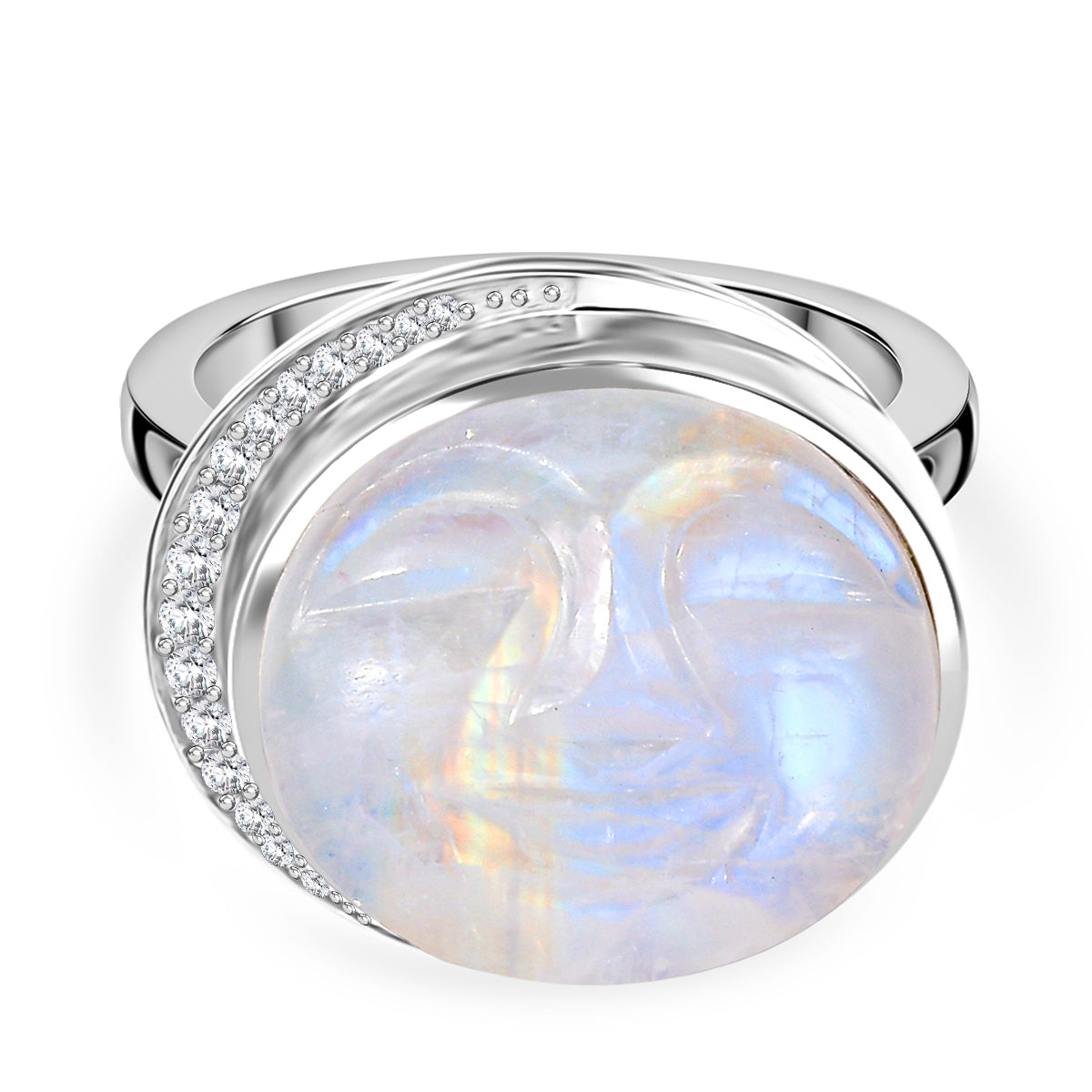 D'Joy AAA Regenbogen Mondstein und Zirkon Ring und Anhänger mit 50cm Kette