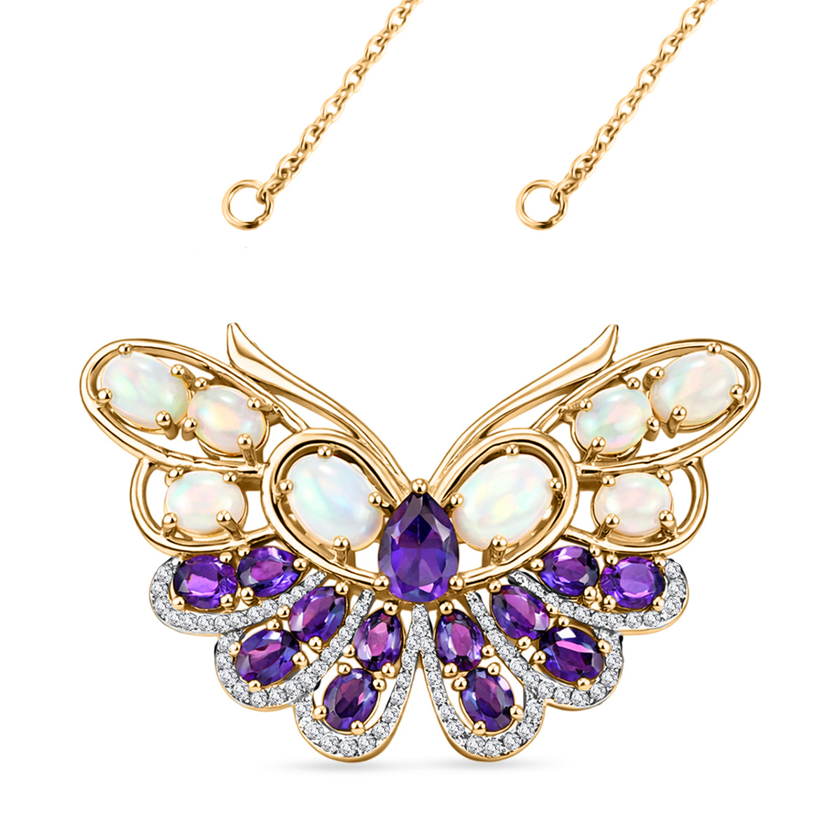 GP - AA Afrikanischer Amethyst, Natürlicher, äthiopischer Welo Opal Halskette ca. 45 cm 925 Silber Rhodiniert und 750 Gelbgold Vermeil ca. 5,67 ct.