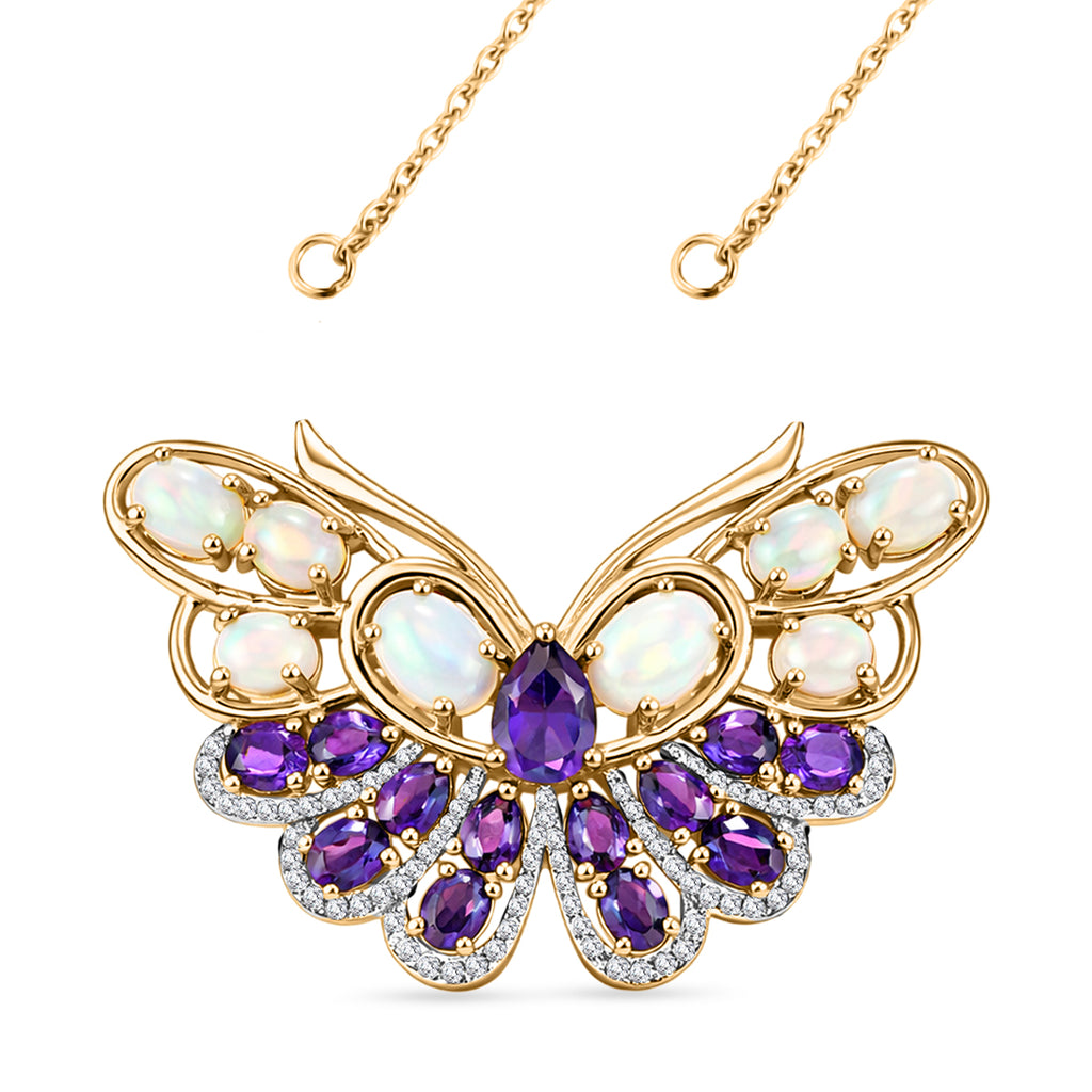 GP - AA Afrikanischer Amethyst, Natürlicher, äthiopischer Welo Opal Halskette ca. 45 cm 925 Silber Rhodiniert und 750 Gelbgold Vermeil ca. 5,67 ct.