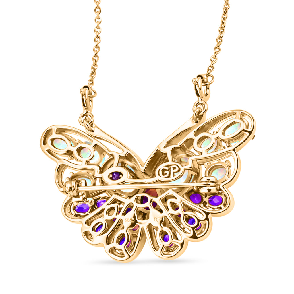 GP - AA Afrikanischer Amethyst, Natürlicher, äthiopischer Welo Opal Halskette ca. 45 cm 925 Silber Rhodiniert und 750 Gelbgold Vermeil ca. 5,67 ct.