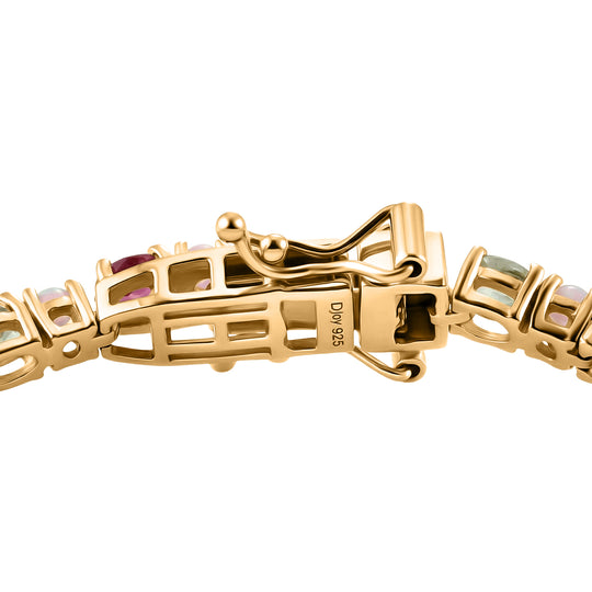 D'Joy Mehrfarbig Saphir, Natürlicher, äthiopischer Welo Opal Armband ca. 20 cm 925 Silber 750 Gelbgold vermeil ca. 8,68 ct.