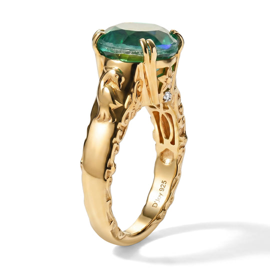 D'Joy Pfau Quarz Triplette, Weißer Diamant Ring 925 Silber 750 Gelbgold vermeil (Größe 18.00) ca. 4,35 ct