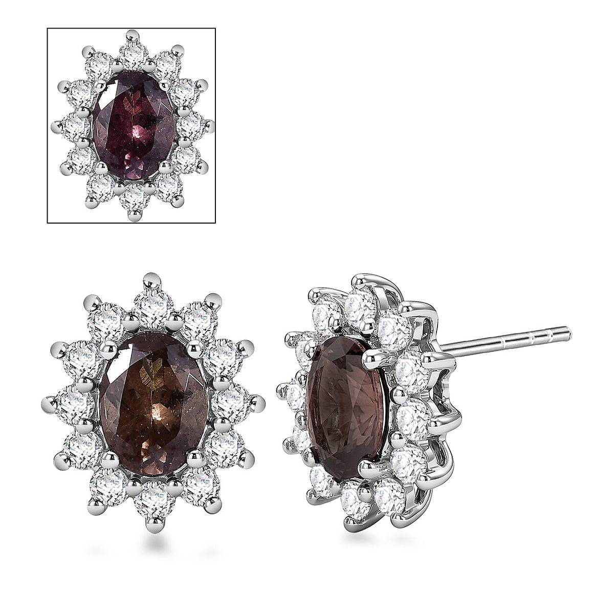 D'Joy AA Farbwechsel Granat, Moissanit Ohrringe 925 Silber Rhodiniert ca. 2,48 ct.