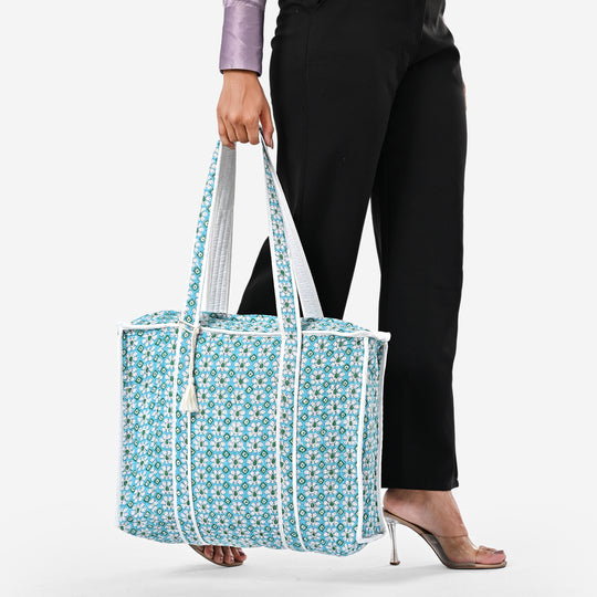 LIVMORE Stepp-Shopper mit Reißverschluss und langen Henkeln, 45 x 43 x 15 cm, Blau