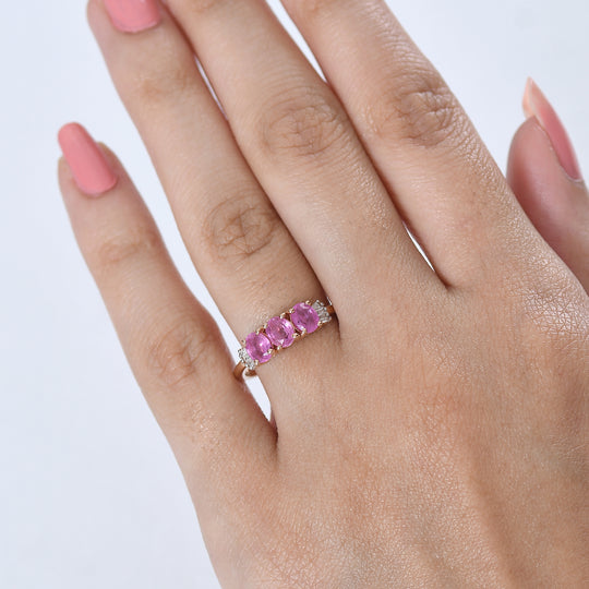 D'Joy Ilakaka Rosa Saphir (Fissure gefüllt), Weißer Diamant Ring 925 Silber 750 Roségold vermeil (Größe 18.00) ca. 1,67 ct