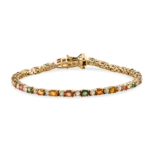 D'Joy Mehrfarbig Saphir, Natürlicher, äthiopischer Welo Opal Armband ca. 20 cm 925 Silber 750 Gelbgold vermeil ca. 8,68 ct.