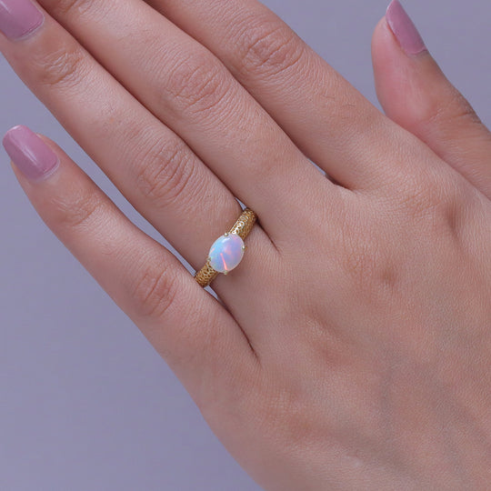 D'Joy AA Natürlicher, äthiopischer Welo Opal Ring 925 Silber 750 Vergoldet (Größe 18.00) ca. 1,28 ct