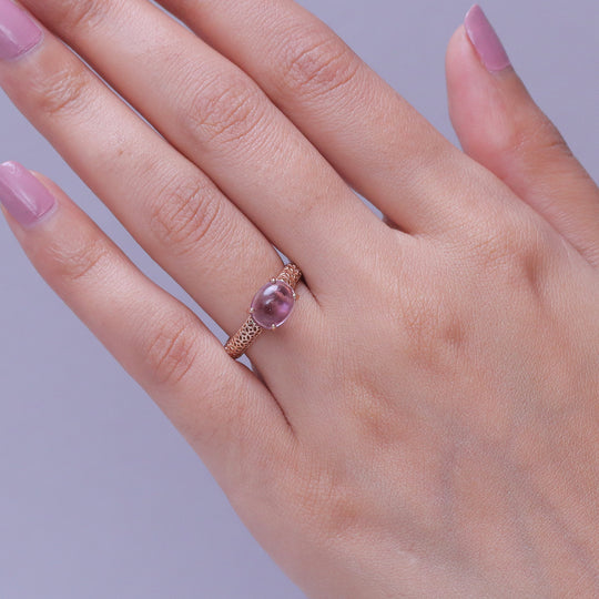 D'Joy AAA Rose De France Amethyst Ring 925 Silber 750 Rosévergoldet (Größe 21.00) ca. 2,14 ct