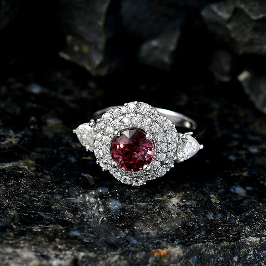 D'Joy AA Himbeer Zirkon, Moissanit AGI zertifiziert Ring 925 Silber Rhodiniert (Größe 16.50) ca. 2,90 ct