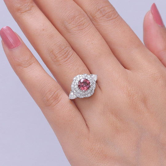 D'Joy AA Himbeer Zirkon, Moissanit AGI zertifiziert Ring 925 Silber Rhodiniert (Größe 16.50) ca. 2,90 ct