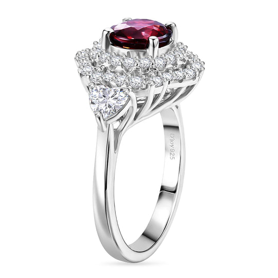 D'Joy AA Himbeer Zirkon, Moissanit AGI zertifiziert Ring 925 Silber Rhodiniert (Größe 16.50) ca. 2,90 ct