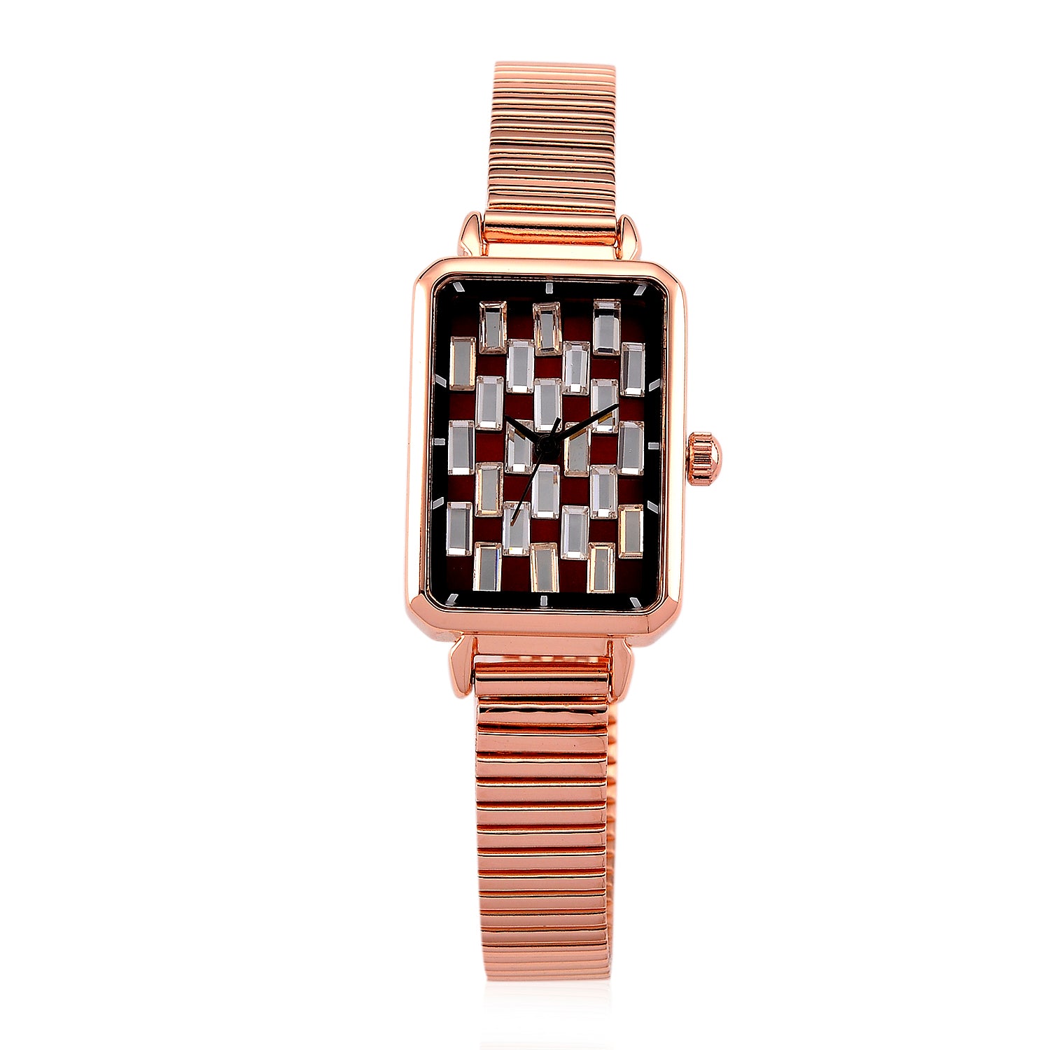 GENOA Uhr mit weißem Zirkonia, japanisches Uhrwerk, 316L Edelstahl, 19 cm, roségoldfarben, 2.00 ct