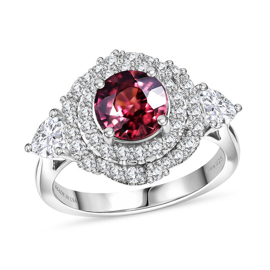 D'Joy AA Himbeer Zirkon, Moissanit AGI zertifiziert Ring 925 Silber Rhodiniert (Größe 16.50) ca. 2,90 ct