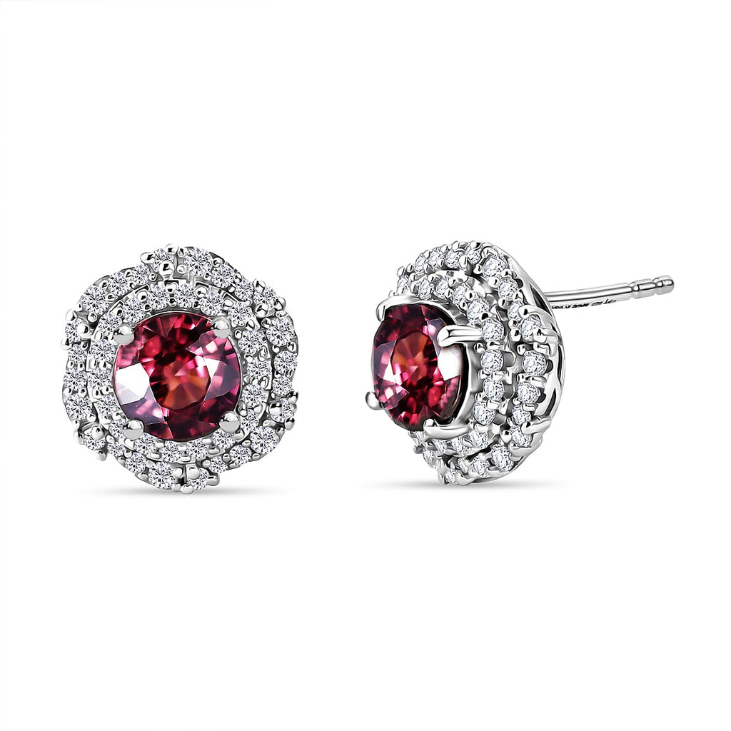 D'Joy AA Himbeer Zirkon, Moissanit AGI zertifiziert Ohrringe 925 Silber Rhodiniert ca. 3,26 ct.