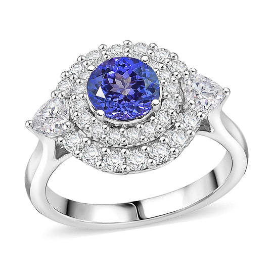 D'Joy AA Tansanit, Moissanit Ring 925 Silber Rhodiniert (Größe 20.00) ca. 2,46 ct