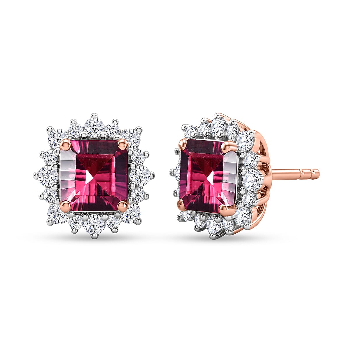 D'Joy AA Rosa Granat, Moissanit Ohrringe 925 Silber 750 Roségold vermeil ca. 2,56 ct.
