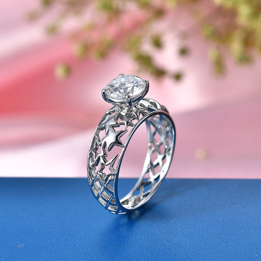 D'Joy Moissanit Ring 925 Silber Platiniert (Größe 18.00) ca. 1,20 ct