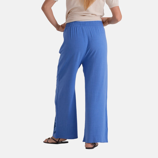 LA MAREY Leinenhose mit Stickerei, 70% Leinen und 30% Baumwolle, EU 38/40, Größe M, Dunkelblau
