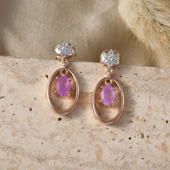 D'Joy Ilakaka Rosa Saphir (Fissure gefüllt), Weißer Zirkon Ohrringe 925 Silber 750 Rosévergoldet ca. 1.61 ct