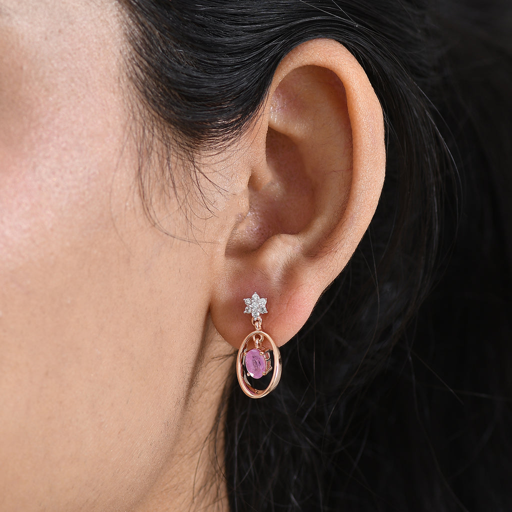 D'Joy Ilakaka Rosa Saphir (Fissure gefüllt), Weißer Zirkon Ohrringe 925 Silber 750 Rosévergoldet ca. 1.61 ct