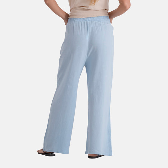 LA MAREY Leinenhose mit Stickerei, 70% Leinen und 30% Baumwolle, EU 40/42, Größe L, Hellblau