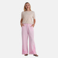LA MAREY Leinenhose mit Stickerei, 70% Leinen und 30% Baumwolle, EU 38/40, Größe M, Hellrosa