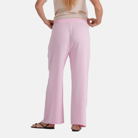 LA MAREY Leinenhose mit Stickerei, 70% Leinen und 30% Baumwolle, EU 40/42, Größe L, Hellrosa