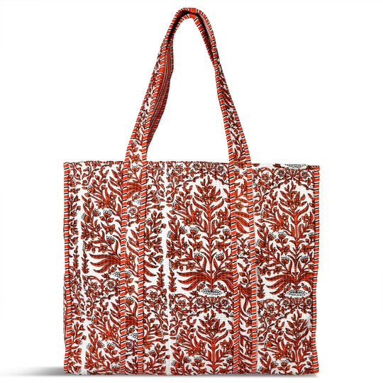LIVMORE gesteppte Stoff-Shopper-Tasche mit Reißverschluss, botanisches Design, 45x43x15cm, Weiß-Grün