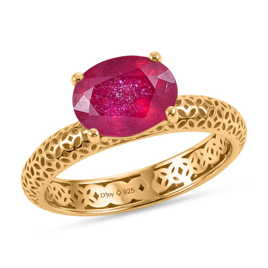 D'Joy AA Afrikanischer Rubin (Fissure gefüllt) Ring 925 Silber 750 Vergoldet (Größe 17.00) ca. 2,71 ct