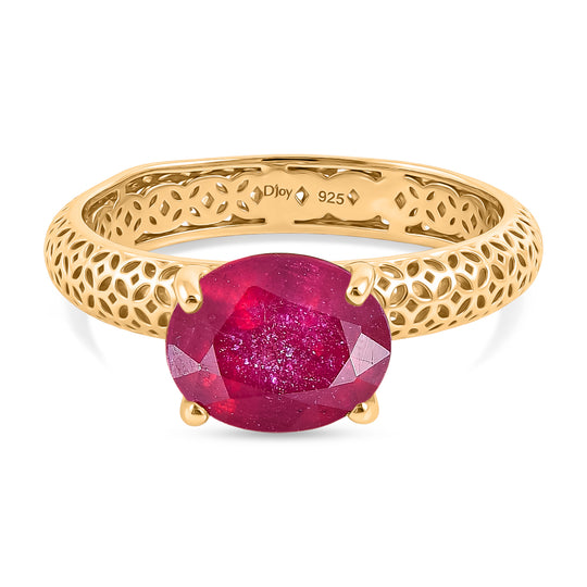 D'Joy AA Afrikanischer Rubin (Fissure gefüllt) Ring 925 Silber 750 Vergoldet (Größe 17.00) ca. 2,71 ct