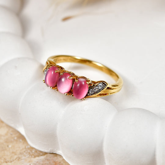 D'Joy Flamingo Mondstein, Moissanit Ring 925 Silber 750 Gelbgold vermeil (Größe 18.00) ca. 2,30 ct