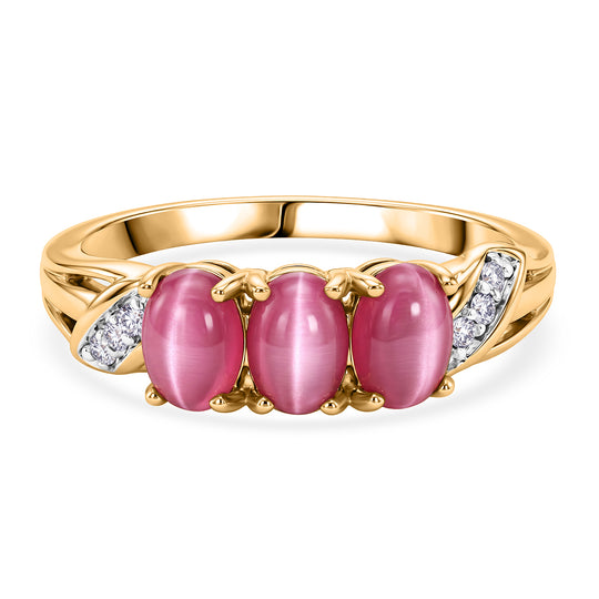 D'Joy Flamingo Mondstein, Moissanit Ring 925 Silber 750 Gelbgold vermeil (Größe 18.00) ca. 2,30 ct