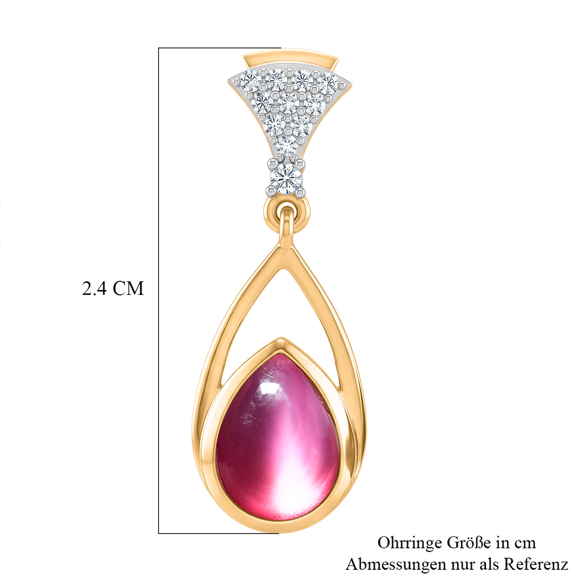 D'Joy Flamingo Mondstein, Weißer Zirkon Ohrringe 925 Silber 750 Vergoldet ca. 2,81 ct.
