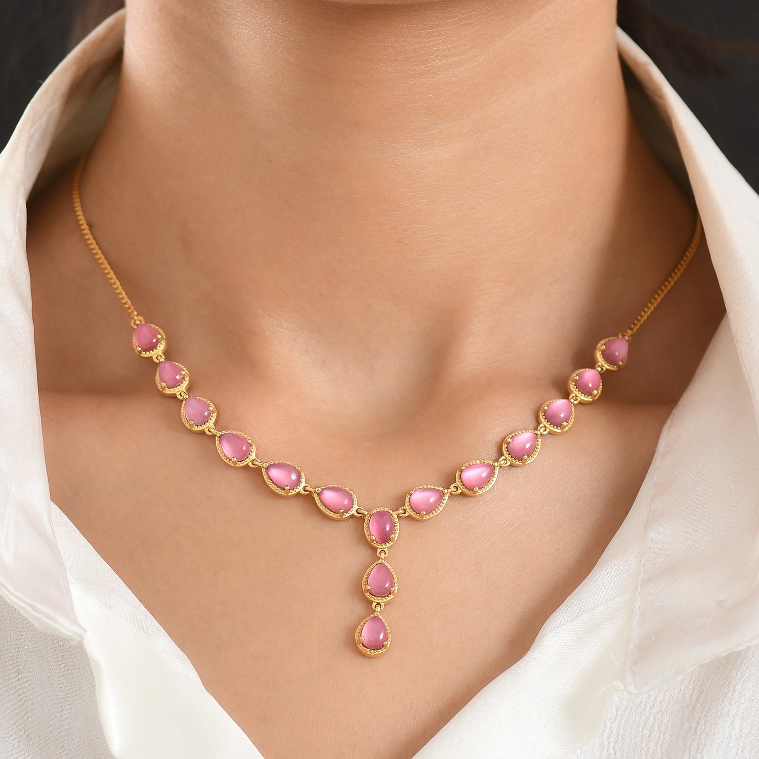 D'Joy Flamingo Mondstein Halskette ca. 45 cm 925 Silber 750 Gelbgold vermeil ca. 12,28 ct.