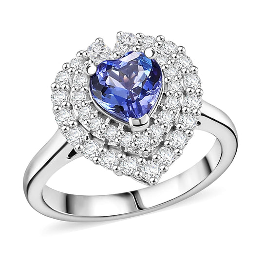 D'Joy AA Tansanit, Moissanit Ring 925 Silber Rhodiniert (Größe 18.00) ca. 2,02 ct