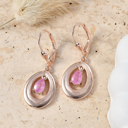 D'Joy Ilakaka Rosa Saphir (Fissure gefüllt) Ohrringe 925 Silber 750 Rosévergoldet ca. 1.32 ct