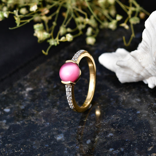 D'Joy Flamingo Mondstein, Weißer Zirkon Ring 925 Silber 750 Vergoldet (Größe 20.00) ca. 1,51 ct