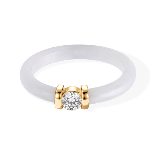 EXTREM SELTEN Natürliche Weiße Jade, Lab Grown Diamant (0,26 CT) Ring 925 Silber Vergoldet (Größe 17.00) ca. 5.95 ct