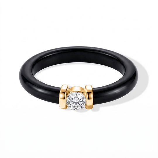 D'Joy Schwarze Jade, Lab Grown Diamant Ring 925 Silber Vergoldet (Größe 16.00) ca. 5,59 ct