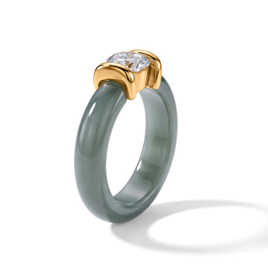 EXTREM SELTEN TYP A Natürlicher Olmek Jadeit, Lab Grown Diamant Ring 925 Silber Vergoldet (Größe 17.00) ca. 13.50 ct