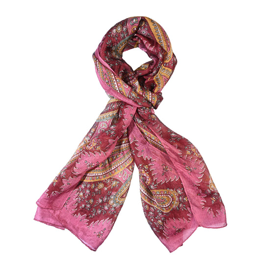 LA MAREY Seidenschal mit Paisley Design, 100% Seide, 49 x 160 cm, Royal Pink
