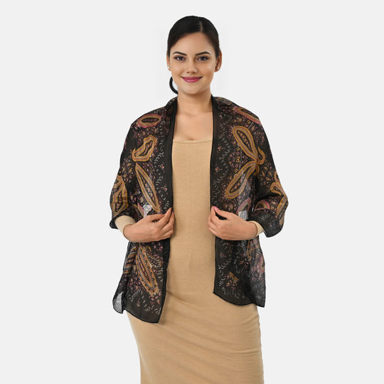 LA MAREY Seidenschal, 100 % Seide, Paisley Motiv 49 x 160 cm, Schwarz