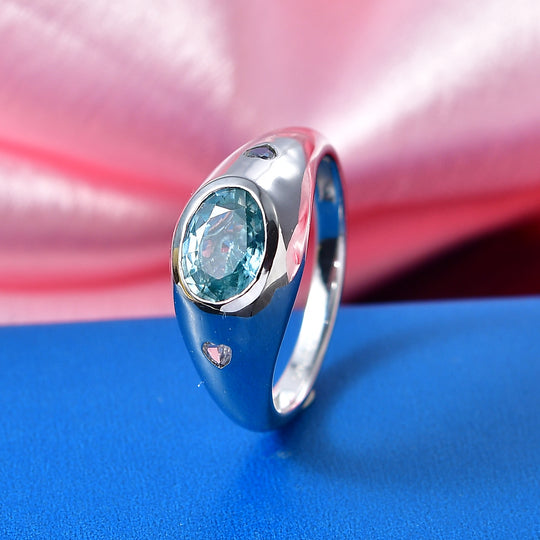 D'Joy Blauer Zirkon, Weißer Zirkon Ring 925 Silber Rhodiniert (Größe 17.00) ca. 2,06 ct