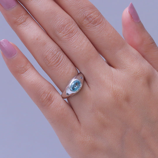D'Joy Blauer Zirkon, Weißer Zirkon Ring 925 Silber Rhodiniert (Größe 17.00) ca. 2,06 ct