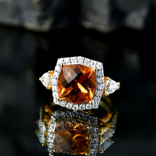 D'Joy AA Citrin, Moissanit Ring 925 Silber 750 Gelbgold vermeil (Größe 17.00)    ca. 4,35 ct   (9-15 Werktage Lieferzeit)