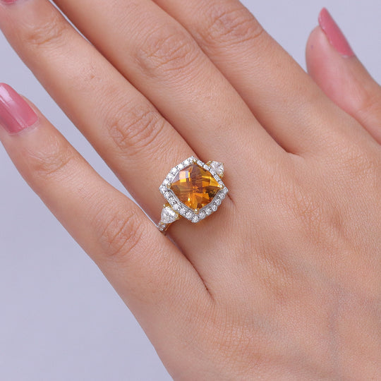 D'Joy AA Citrin, Moissanit Ring 925 Silber 750 Gelbgold vermeil (Größe 17.00)    ca. 4,35 ct   (9-15 Werktage Lieferzeit)